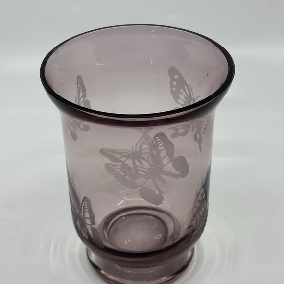 Y2K Amethyst Candleholder Purple Glass Etched Butterfly Pillar Lamp Vase - Picture 2 of 9